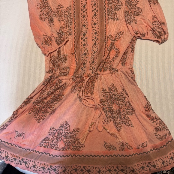 Juicy Couture Blouson Dress Orange Print 3/4 Sleeves Size Medium - Picture 2 of 10